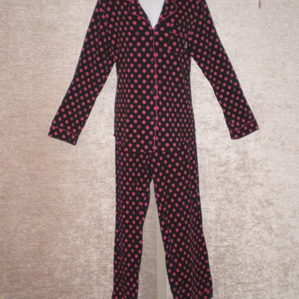 Beautiful DKNY Knit Black & Pink Polka Dot Pajamas sz L
